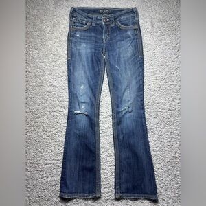 Silver Jeans Suki Surplus Boot Cut Stretch Low Rise Embroidered Flap Pockets Big